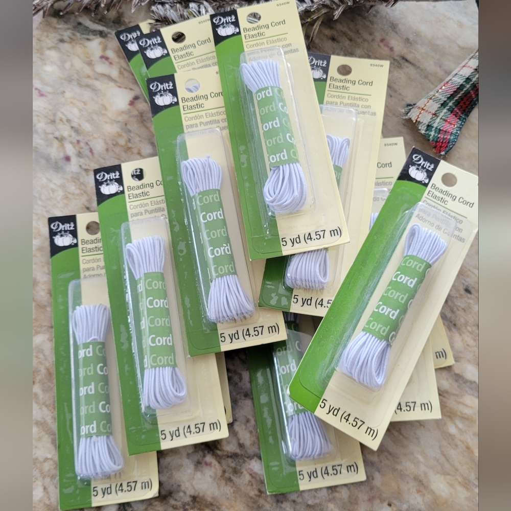 12 packs DRITZ White Beading Cord Elastic 5 yds each